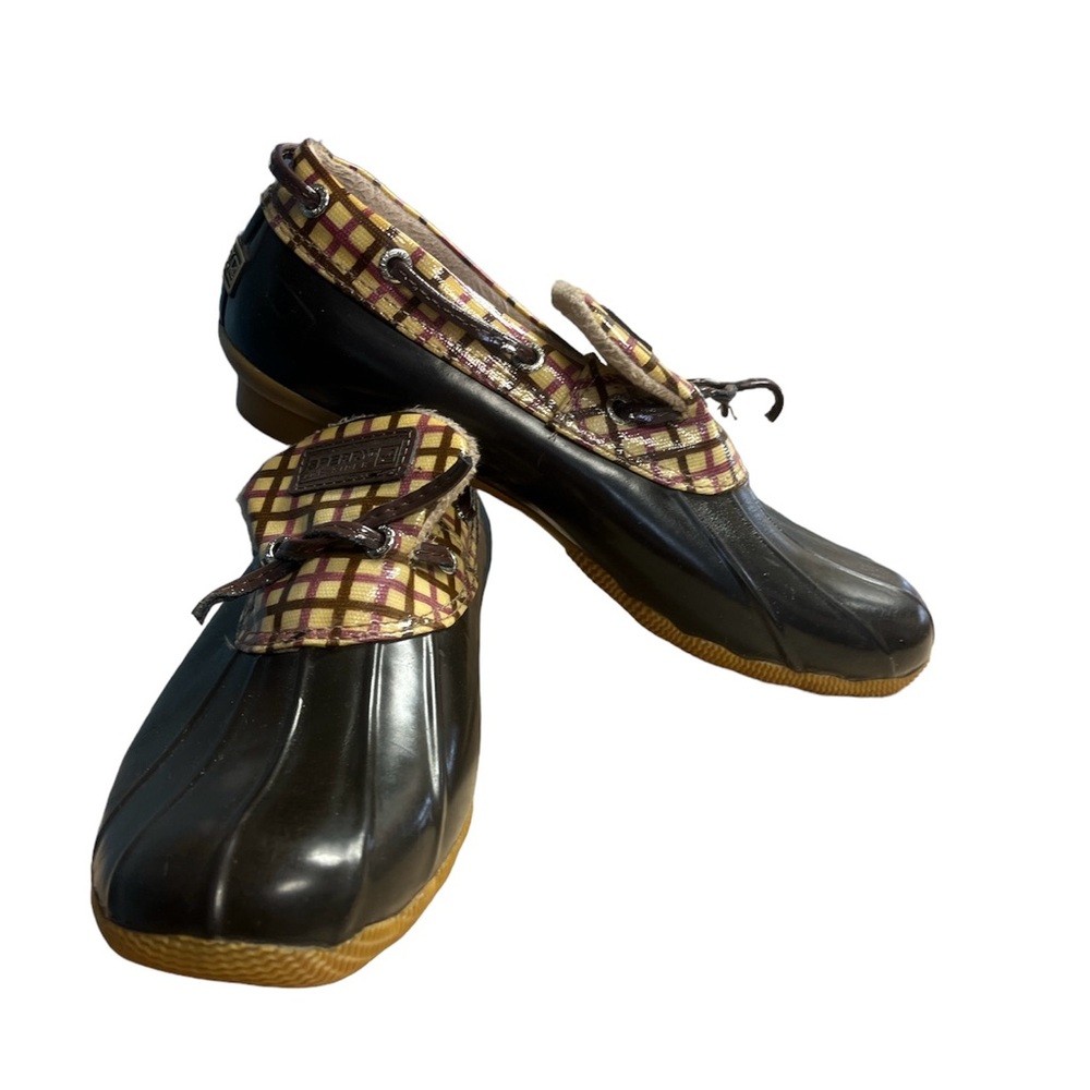 SPERRY Top-Sider Plaid Rubber Leather Duck Boots H10-CH373 Women's 8.5